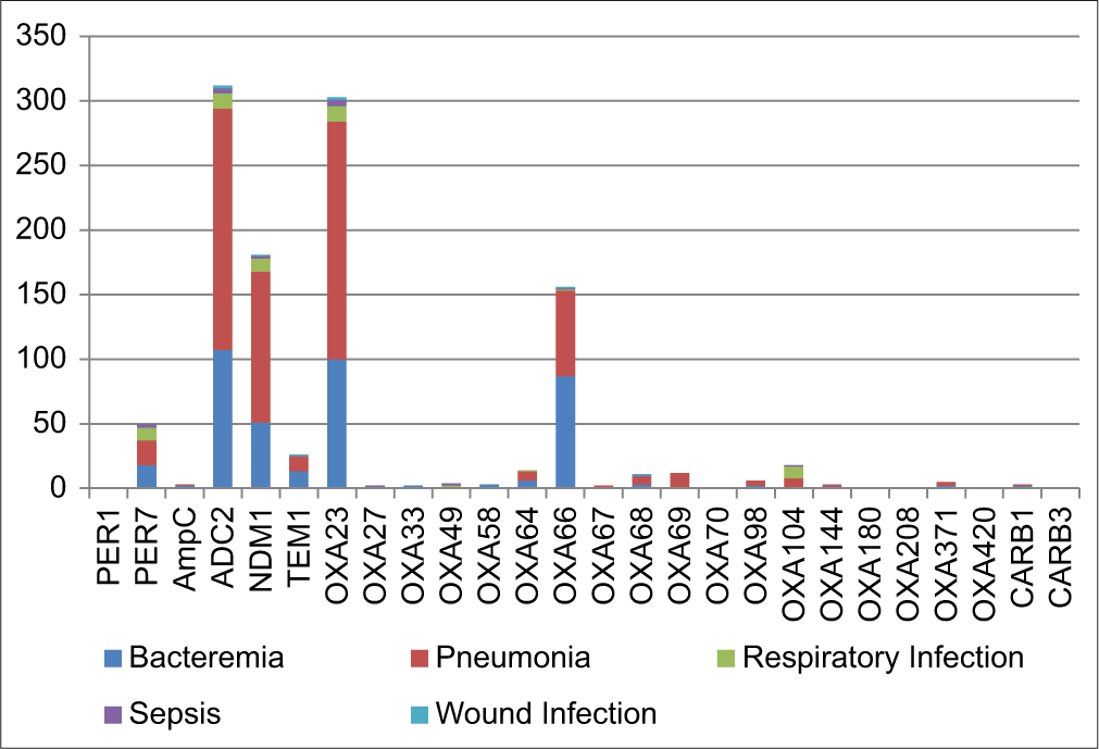 β-lactam resistant genes that have been identified in various Acinetobacter baumannii isolates’ genome.